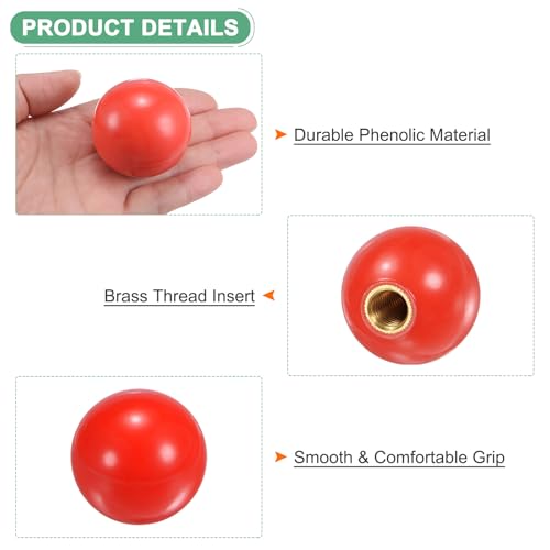 M METERXITY 3-Pack Threaded Ball Knobs, M12 Female Thread 40mm Dia. Thermoset Ball Knob for Lathe/Machine/Lawn Mowers, Round Phenolic Brass Insert Lever Handle [Red] - color: Red, size: M12x40mm