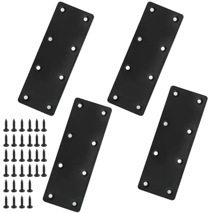 4Pcs Black Stainless Steel Flat Straight Brace Brackets, 48x140x2 MM Repair Plate, Support Fixed Connection Plate for Furniture Wood Shelves - size: 5.5"x1.9"