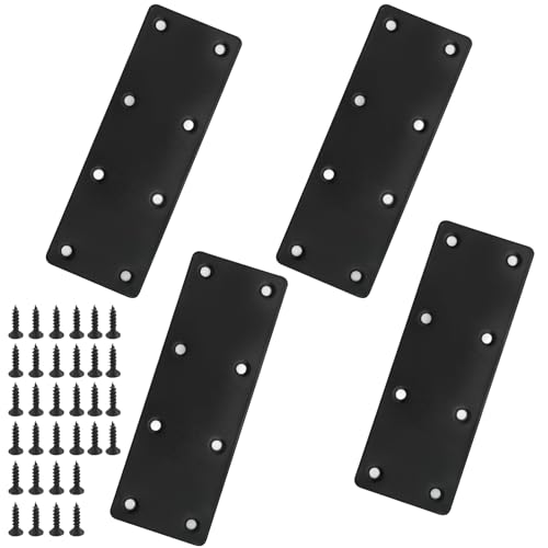 4Pcs Black Stainless Steel Flat Straight Brace Brackets, 48x140x2 MM Repair Plate, Support Fixed Connection Plate for Furniture Wood Shelves - size: 5.5"x1.9"