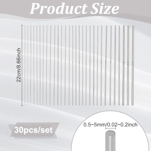 PH PandaHall 30 Sizes Mandrels for Jewelry Making Wire Wrapping Rods 0.5-5mm Carbon Steel Rod Solid Mandrel Dowels Round Metal Bar for DIY Craft Wire Wrap Forming Rings Coils Tools, 8.6 Inch Long