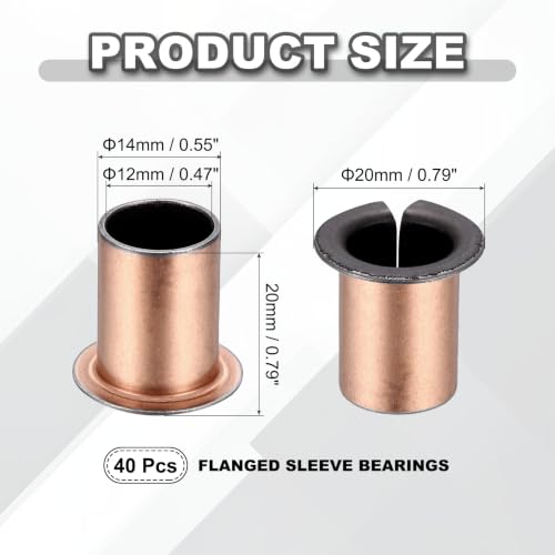 uxcell 40Pcs Flanged Sleeve Bearing, 12mm Bore x 14mm OD x 20mm Length - size: 12×14×20mm