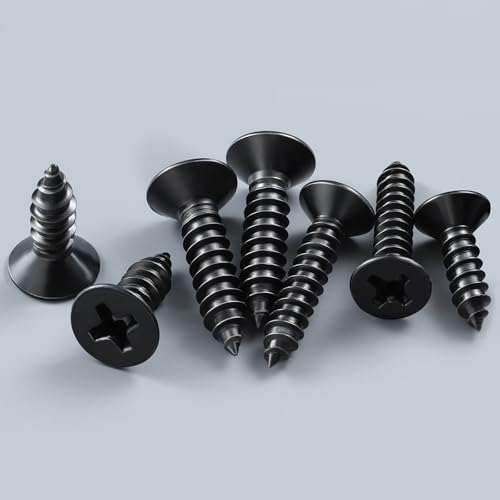 120PCS Wood Screws 1-1/4 Inch, #8 x 1-1/4" Black Screws, Black Dacromet Flat Head Phillips Self Tapping Suitable for Furniture, Woodworking - size: 8 x 1-1/4"