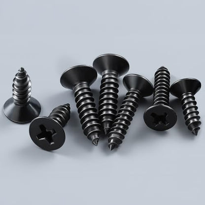 120PCS Wood Screws 1-1/4 Inch, #8 x 1-1/4" Black Screws, Black Dacromet Flat Head Phillips Self Tapping Suitable for Furniture, Woodworking - size: 8 x 1-1/4"