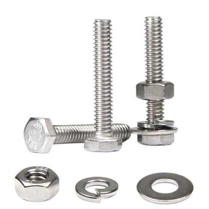 MroMax 20 Sets 1/4-20 x 1-1/2" Hex Head Screw Bolt, Nuts, Flat Washer & Spring Lock Washers Kits,Fully Threaded, Stainless Steel 18-8（304）, Bright Finish - size: 1/4-20 x 1-1/2" (20 Sets)