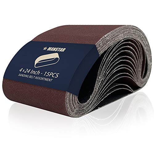 15 Pcs 4 x 24 Inch Assorted Aluminum Oxide Sanding Belt,80/120/150/240/400 Grit - size: 4x24(15pcs)