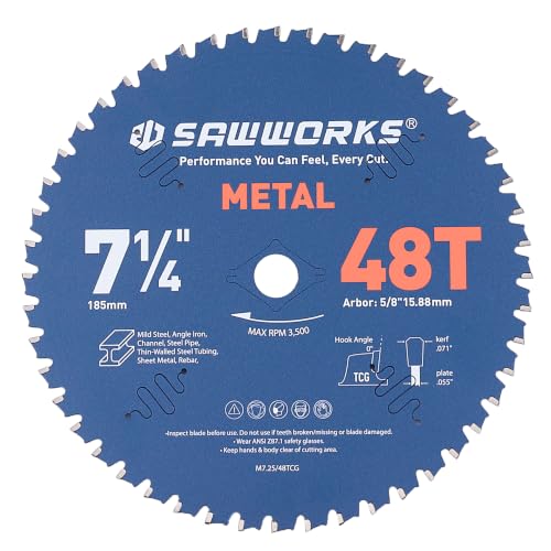SawWorks 7-1/4" 48T TCG Circular Saw Blade for Metal Cutting - size: 7-1/4 Inch 48T