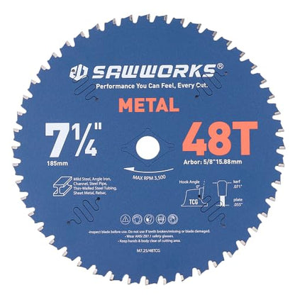 SawWorks 7-1/4" 48T TCG Circular Saw Blade for Metal Cutting - size: 7-1/4 Inch 48T