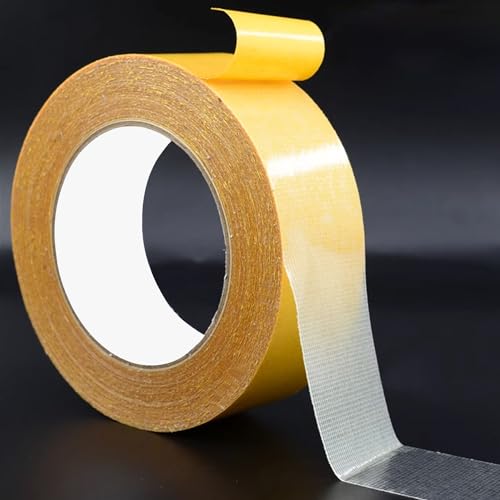 Qoqooice Double Sided Fabric Tape Heavy Duty Mounting Tape 1.58" x 33FT Resistente Clear Super Stick Tape with Fiberglass Mesh High Tack Strong Adhesive for Clothes Carpet Arts - size: 1.58 Inch x 33Ft