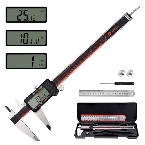 HARDELL 8 Inch Digital Calipers with LCD, Stainless & Auto-Off - size: 8 Inch