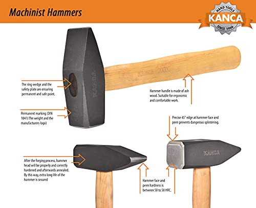 KANCA HAM-2000, Machinist Hammer, Blacksmith Hammer, Ash Wood Handle, Hand Tools And Home Improvement, Drop-Forged Head, Machinist Tools, 2000 GR, 4.7 LBS - size: 2000 GR