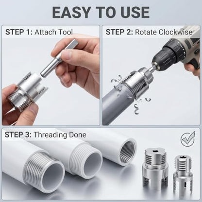 3PCS Internal/External Pipe Threading Tool Set for 1/2",3/4",1" PVC Pipe
