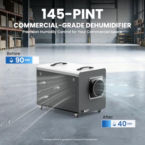 145 Pints Commercial Crawl Space Dehumidifier for Basement w/Pump & Drain - color: White