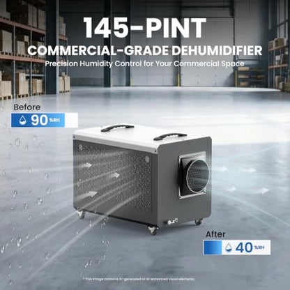 145 Pints Commercial Crawl Space Dehumidifier for Basement w/Pump & Drain - color: White