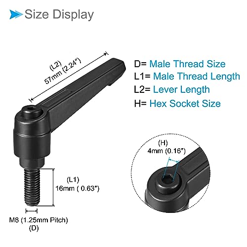 Clamping Lever Handles, M8 x 16mm Male Thread, Adjustable Quick Release Locking Rotating Bolt Knobs Black - (Applications: for Lathe Machinery), 5-Pieces - size: M8 x 16mm