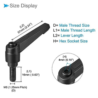 Clamping Lever Handles, M8 x 16mm Male Thread, Adjustable Quick Release Locking Rotating Bolt Knobs Black - (Applications: for Lathe Machinery), 5-Pieces - size: M8 x 16mm
