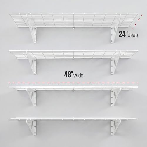 SafeRacks Steel Garage Wall Shelves 4-Pk w/Hooks, 500lb, White (24x48) - color: White, size: 24"x48" (4-Pack)