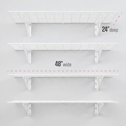 SafeRacks Steel Garage Wall Shelves 4-Pk w/Hooks, 500lb, White (24x48) - color: White, size: 24"x48" (4-Pack)