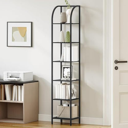 Hzuaneri Bookshelf Narrow Bookcase, Tall Storage Rack with Steel Frame - color: Black, size: 11.8 × 13.2 × 71.9 inch