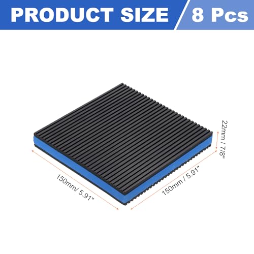 uxcell 8pcs Anti Vibration Pads for Washing Machine, 5.91" x 5.91" x 7/8" Vibration Damping Pads Sound Isolation Ribbed Rubber Mats with EVA Center Vibration Isolation Pads, Black/Blue - size: 5.91" x 5.91" x 7/8"