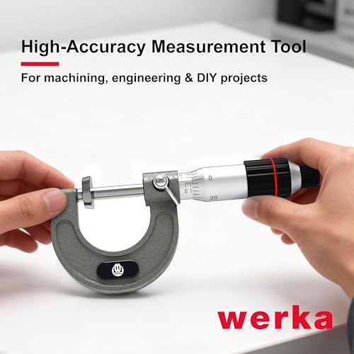 Werka Professional Outside Micrometer, 0-1 Inch Range with 0.0001 Inch Graduations, Precision Measurement Tool with Ratchet Stop, Storage Case Included