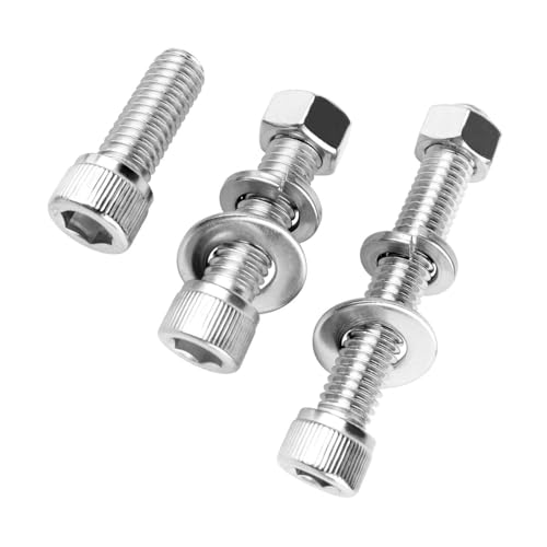 3/8-16 x 3 Socket Head Cap Screws Allen Hex Bolts with Hex Nuts and Flat & Lock Washers, 304 Stainless Steel Machine Thread, 6Sets Silver - color: Silver, size: 3/8-16 x 3" (6Sets)