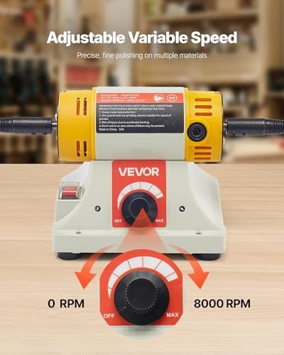VEVOR Bench Buffer Polisher, 1/2HP Polishing and Buffing Machine, 0 to 8000RPM Benchtop Polisher with 2PCS 4" Cotton Wheel, 3PCS 3" Abrasive Fiber Wheels & Polishing Compound for Metal Jewelry Wood - style: 1/2HP-4inch