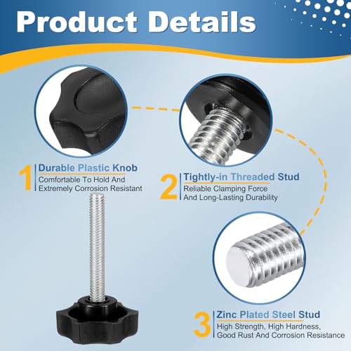 HARFINGTON 6Pcs Star Knob Handle M6 x 40mm Male Thread Metric Carbon Steel - size: M6 x 40mm