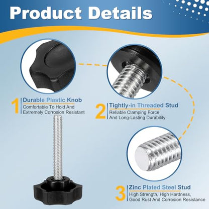 HARFINGTON 6Pcs Star Knob Handle M6 x 40mm Male Thread Metric Carbon Steel - size: M6 x 40mm
