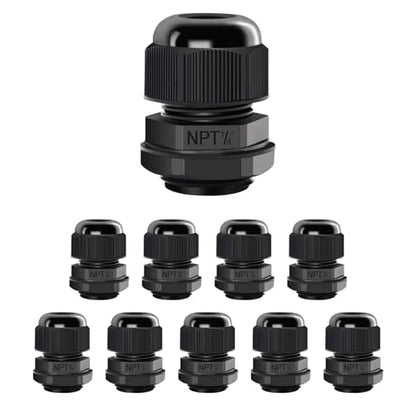 LeMotech 10 Pack NPT 1/4" Cable Glands Waterproof Adjustable 4-8mm Cable Connectors Black Nylon Joints with Gaskets - color: Black, size: 1/4inch 10-pack