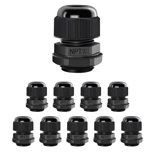 LeMotech 10 Pack NPT 1/4" Cable Glands Waterproof Adjustable 4-8mm Cable Connectors Black Nylon Joints with Gaskets - color: Black, size: 1/4inch 10-pack