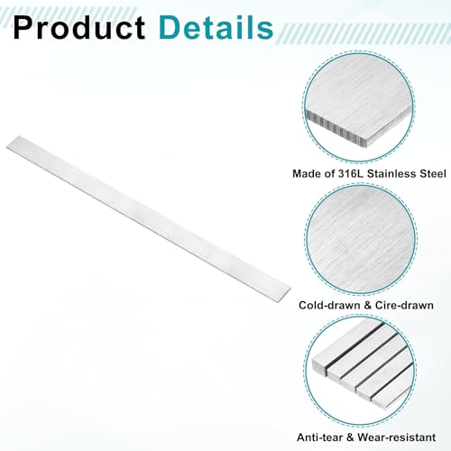 uxcell 2 Pcs 316L Stainless Steel Flat Bar 1/8" Thickness, 13/16" Width, 12" Length, Brushed Finish Trim Strips Sheet for Kitchen DIY Craft Making, Silver Tone - size: 1/8" x 13/16" x 12"