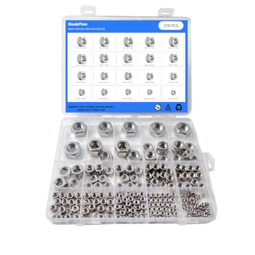 Stainless Hex Nuts Assortment Kit, Hardware Nuts Assorted Set for Screw Bolt Metric M2 M2.5 M3 M4 M5 M6 M8 M10 M12 (370PCS) - size: 370PCS,M2,M2.5,M3,M4,M5,M6,M8,M10,M12
