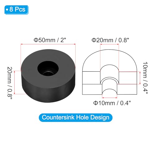 PATIKIL Rubber Spacer, 8 Pcs Rubber Anti Vibration Foot Pad Bumper 2" OD 0.4" ID Count Sink Hole Washer Round Neoprene Bushings Spacer for Air Compressor Machinery Generator Car, Black - size: 2" OD x 0.4" ID