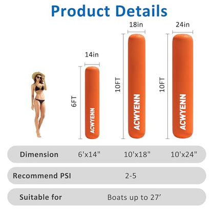 Inflatable Large Boat Dock Bumpers and Fenders for Docking - size: 10'x18" Orange