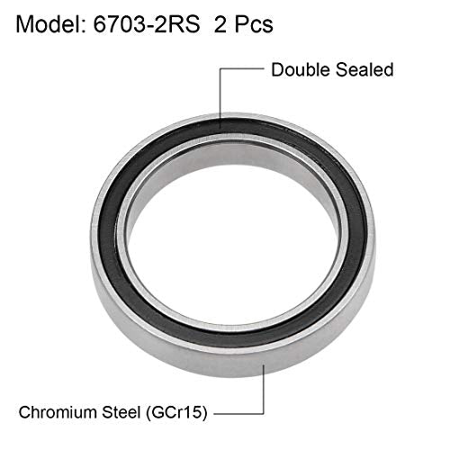 uxcell 6703-2RS Deep Groove Ball Bearings Z2 17x23x4mm Chrome Steel 2pcs - size: 17x23x4mm