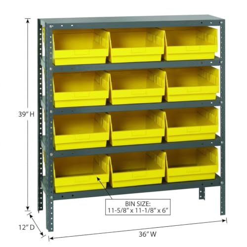 Quantum Storage Systems 1239-209YL Store More Steel Shelving Unit with 6' Shelf Bins, 12' D x 36' W x 39' H, Yellow - size: 39" H x 36" W x 12" D, style: 12" L x 12" W x 6" H 12 STORE-MORE Yellow Bins