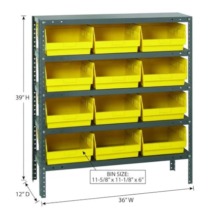 Quantum Storage Systems 1239-209YL Store More Steel Shelving Unit with 6' Shelf Bins, 12' D x 36' W x 39' H, Yellow - size: 39" H x 36" W x 12" D, style: 12" L x 12" W x 6" H 12 STORE-MORE Yellow Bins