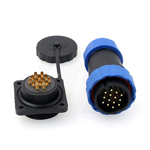 HangTon HE29 14 Pin Waterproof IP68 Connector Outdoor Circular Threaded Male Female Solder Plug Panel Socket 4-Screw (14 pin 10A 380V) - size: 14 pin 10A 380V