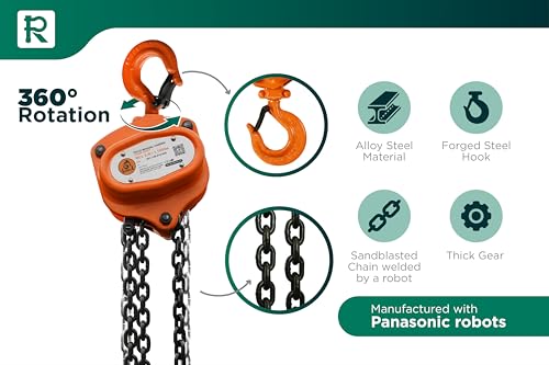 GORILA Hand Chain Hoist 1100LBS 10FT (0,5 Ton 3 Meters) with 2 Heavy Duty Hooks and Forged Locks | Safety Factor 4:1 | Since 1989 - size: 1100lbs - 10ft / 0,5t - 3m