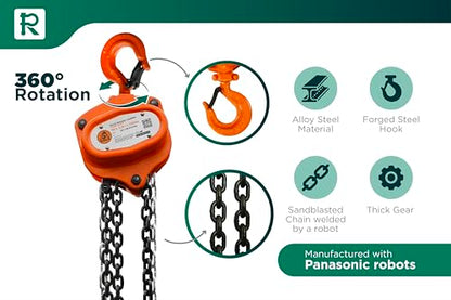 GORILA Hand Chain Hoist 1100LBS 10FT (0,5 Ton 3 Meters) with 2 Heavy Duty Hooks and Forged Locks | Safety Factor 4:1 | Since 1989 - size: 1100lbs - 10ft / 0,5t - 3m