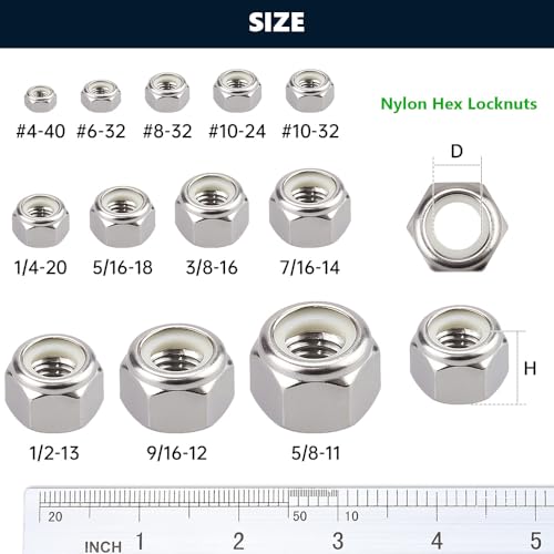 UNC 5/16"-18 inch Nylon Insert Hex Lock Nuts (20 Pack), 304 Stainless Steel (18-8), Hex Lock Nuts with Nylon Ring, Corrosion-Resistant, for Automotive, Machinery DIY Projects - size: 5/16"-18