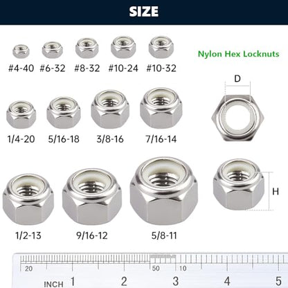 UNC 5/16"-18 inch Nylon Insert Hex Lock Nuts (20 Pack), 304 Stainless Steel (18-8), Hex Lock Nuts with Nylon Ring, Corrosion-Resistant, for Automotive, Machinery DIY Projects - size: 5/16"-18