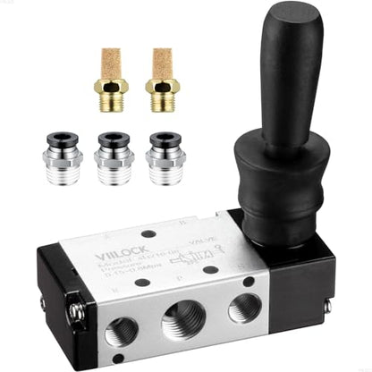 4H210-08 Hand Lever Valve 5 Way 2 Position 1/4"NPT for Air Cylinder - size: 1/4"NPT, style: 5 Way 2 Position