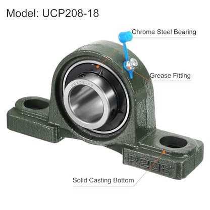 uxcell 2pcs UCP206-18 Pillow Block Bearings 1-1/8 inch Bore Self Alignment, Solid Cast Iron Base Mounted Chrome Steel Bearings - size: UCP206-18