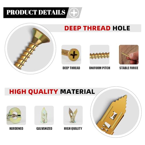 420 Pcs Self Drilling Drywall Anchors with Screws Kit, 2 Sizes Drywall Anchors and 4 Sizes Zinc Plated Screws, Holds Up to 100lbs, No Pre-Drill Needed, for TV, Shelf Straps, Picture Frames - size: 2 Sizes-420 PCS