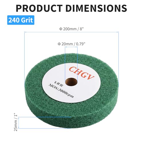 200mm x 25mm Non-Woven Nylon Polishing Burnishing Wheel, 240 Grit Wire Drawing Abrasive Flap Wheels 8" x 1" Polishing Flap Wheel for Stainless Steel Aluminum Copper Wood Metal(Green) - style: Green 8" x 1"
