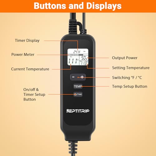 Reptile Thermostat, Dimming Thermostat with 1-24H Timer Setting - color: Timer-temp Set