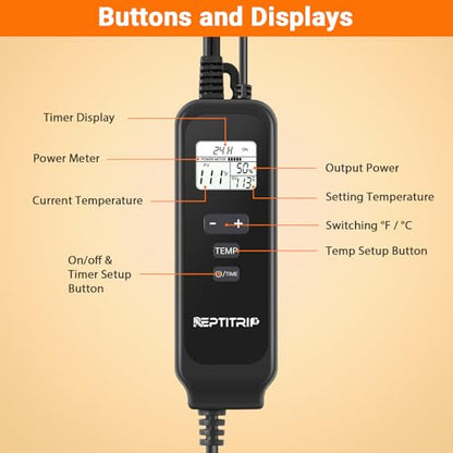 Reptile Thermostat, Dimming Thermostat with 1-24H Timer Setting - color: Timer-temp Set