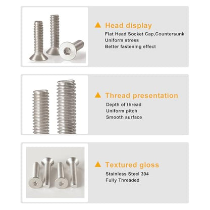 M8-1.25 x 80 mm 10PCS Flat Head Hex Socket Cap Screws, Countersunk Bolts, Stainless Steel 304, Metric Allen Drive, Fully Threaded, Bright Finish - size: M8 x 80 mm(10PCS)