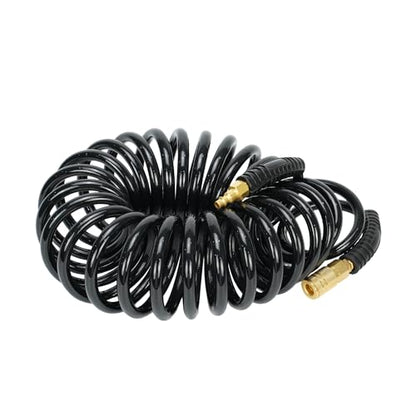 Polyurethane Recoil Air Hose, Air Compressor Hose 3/8" Inner Diameter by 25' Long with Bend Restrictor, 1/4" Industrial Quick Coupler and Plug, Black - size: 3/8IN